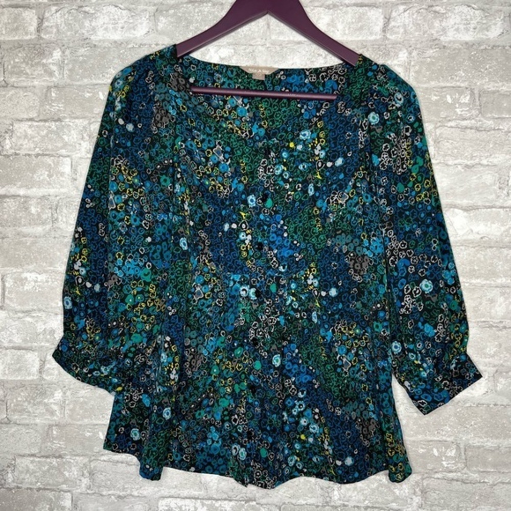 White Stag floral peplum button down blouse C5-17